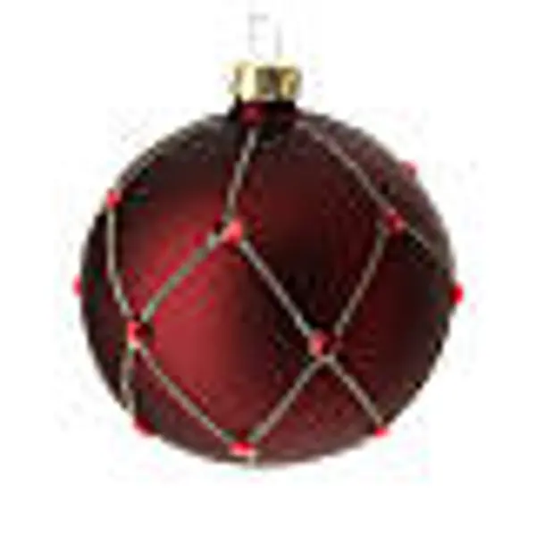Boule Noël verre rouge pierres 80 mm