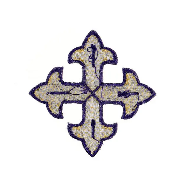Pièce décorative thermocollante 8 cm croix trilobée couleurs liturgiques