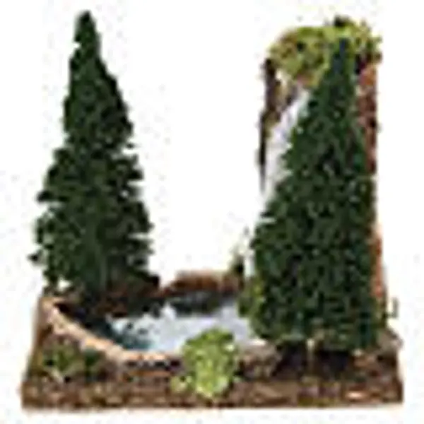 Lac alpin avec cascade et pins 15x15x15 cm crèche 6 cm