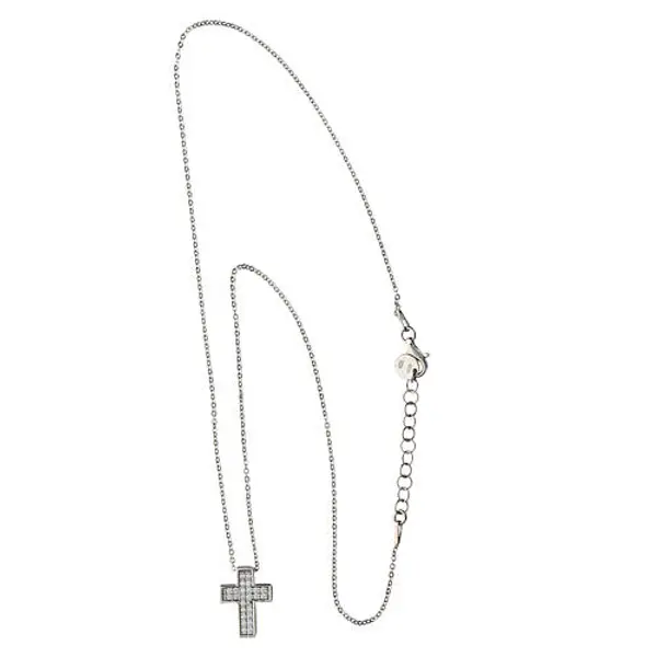 Collier Crucis zircons blancs Benedictus argent 925 rhodié