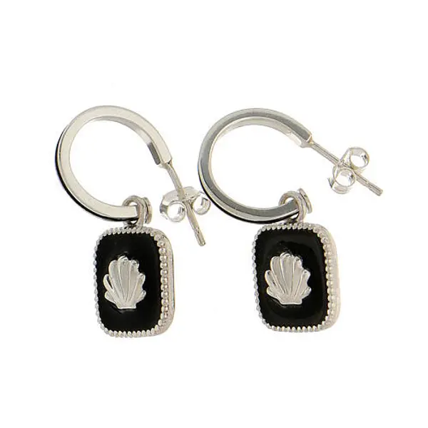 Boucles d'oreille anneaux argent 925 carré noir avec coquillage HOLYART