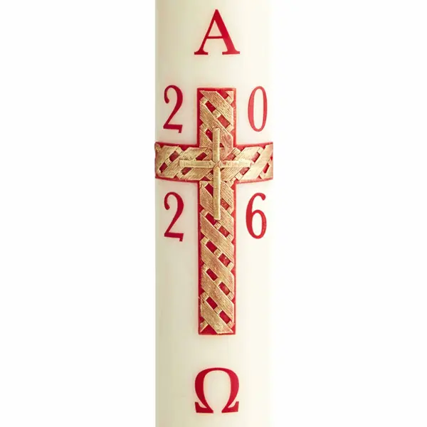 Cierge pascal Croix Broderie Liturgique - cire classique ou abeille #Réf 12