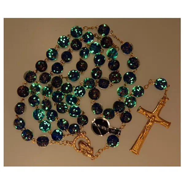 Chapelet verre de Murano bleu blanc et bronze 8 mm