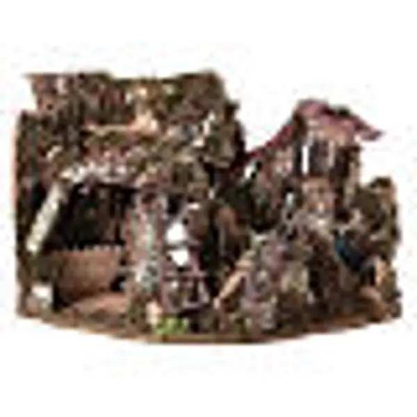 Etable crèche Noel fontaine maison échelle40x58x38