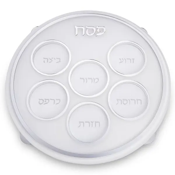 Assiette de Seder de Pessah contemporaine en acrylique - Accents argentés