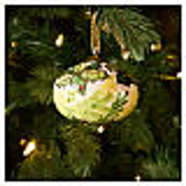 Décoration pour sapin de Noël forme oignon en céramique fond crème houx 8 cm Dellarte Ceramiche