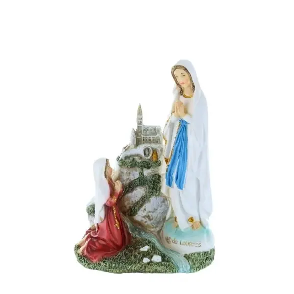 Statue Apparition de Lourdes décorée en résine 14 cm
