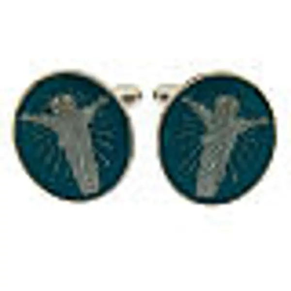 Boutons de manchettes Christ Ressuscité bleu ciel laiton finition bronze blanc