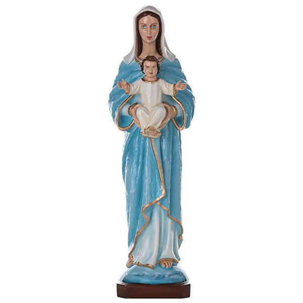 Statue Notre Dame à l'enfant marbre reconstitué 80cm peinte