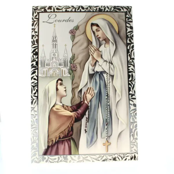 Cadre argenté de l'Apparition de Lourdes 12x18cm