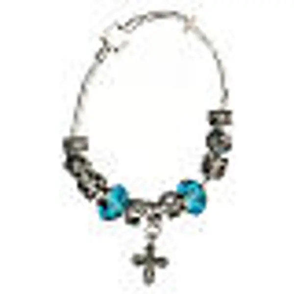 Bracelet dizainier grains 8x10 mm en cristal métal croix pendentif bleu clair