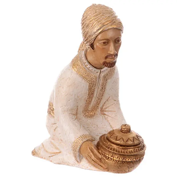 Roi Mage Gaspar blanc et or Crèche Paysanne Bethléem