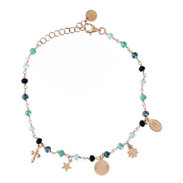 Bracelet Amore argent 925 rosé grains bleus et breloques Benedictus