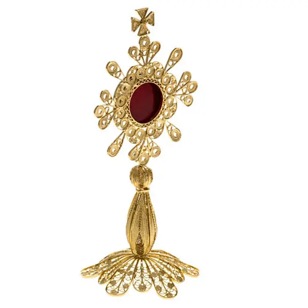 Reliquaire filigrane argent 800 doré 12 cm