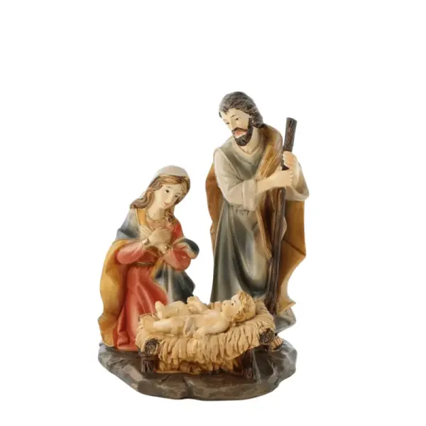 Statue de la Sainte Famille décorée en résine 18cm