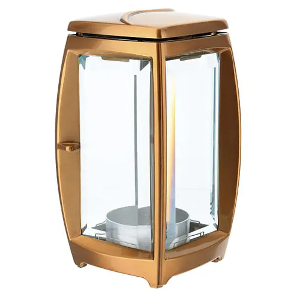 Lampe de cimetière carrée en bronze pour bougies de diamètre 6,5 cm