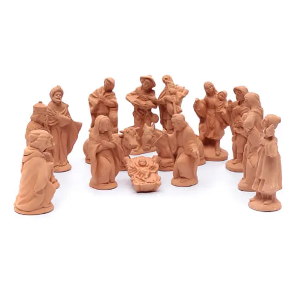 Crèche terre cuite naturelle 15 santons 15 cm
