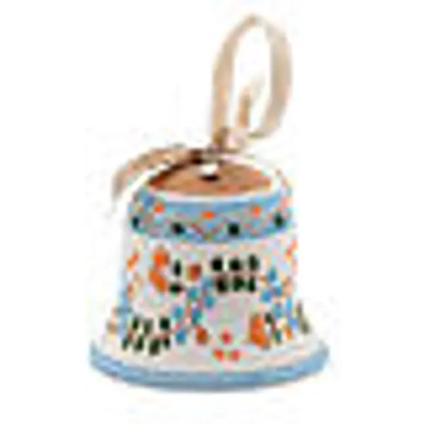 Cloche terre cuite naturelle décoration bleu ciel blanc h 5 cm Deruta