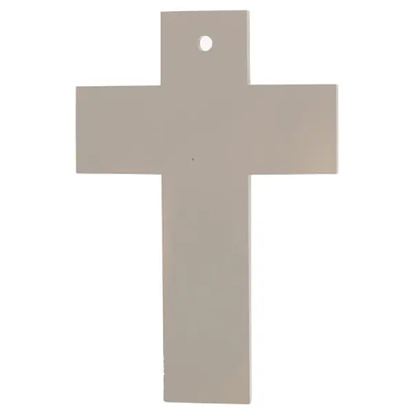 Croix résine taupe corps Christ blanc stylisé géométries 25x17 cm