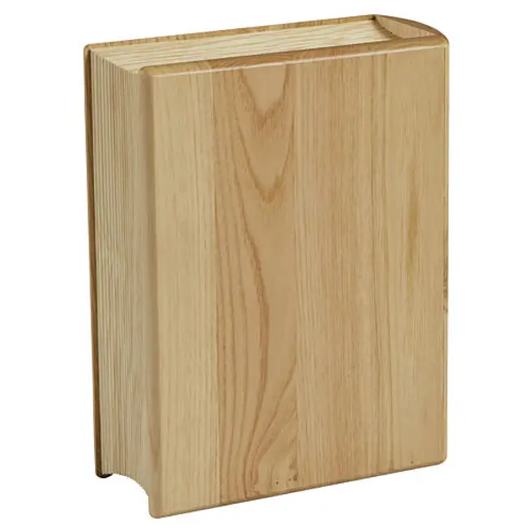 Urne cinéraire en forme de livre en bois de châtaignier gamme Unica avec décor Padre Pio 30x25x10 cm