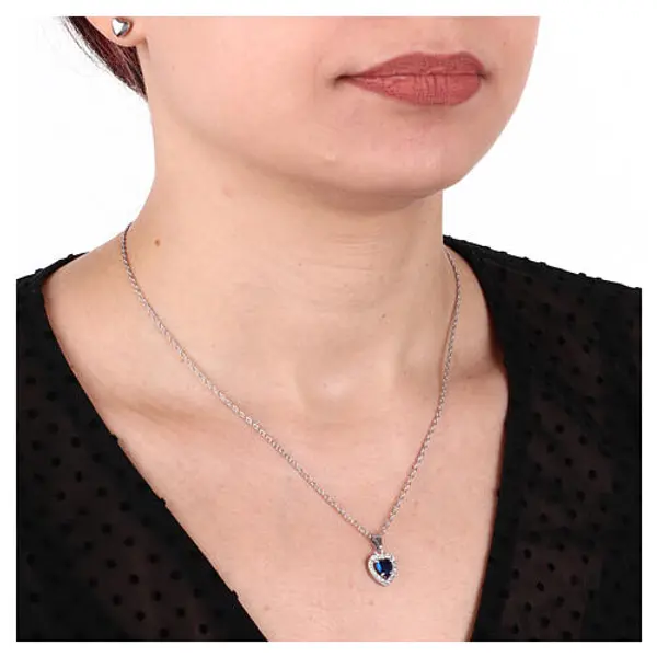 Collier cœur cristal bleu zircons acier inoxydable