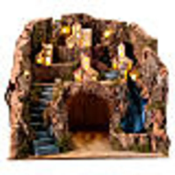 Village crèche napolitaine 10 cm chute d'eau maisonnettes 30x35x30 cm