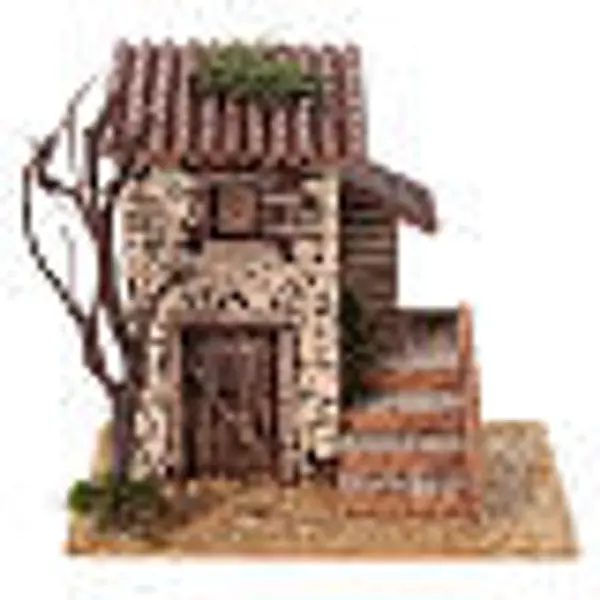 Maison XIXe siècle avec escalier crèche 8 cm 20x20x15 cm