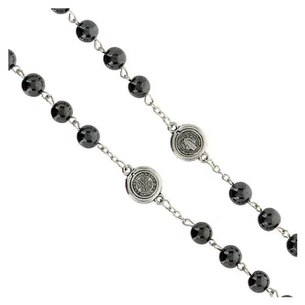 Chapelet Saint Benoît grains hématite 8 mm