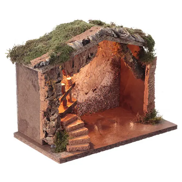 Cabane crèche paille mousse bois 10 cm 25x30x20 cm