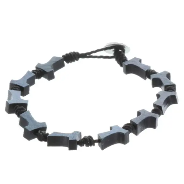 Cord and wood rosary bracelet and Tau cross