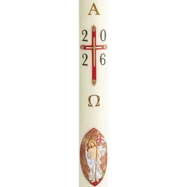 Cierge pascal Croix Christ Ressuscité - Cire au choix - Fabrication artisanale #Réf 6