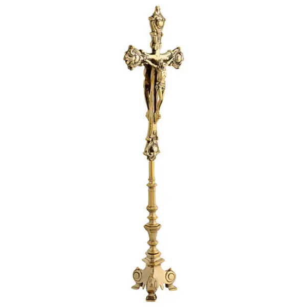 Croix d'autel double laiton doré 60 cm