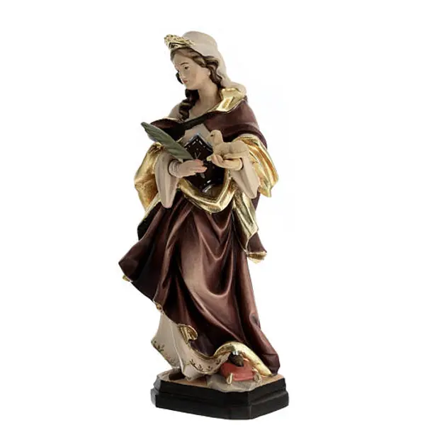 Statue de Sainte Agnès bois robe avec nuances
