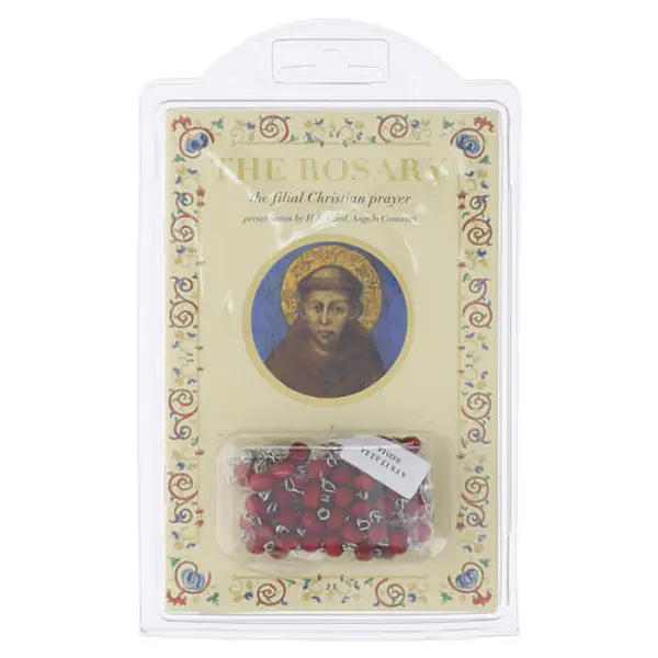 Livret « Le rosaire » Saint François papier effet parchemin chapelet en bois, ANGLAIS