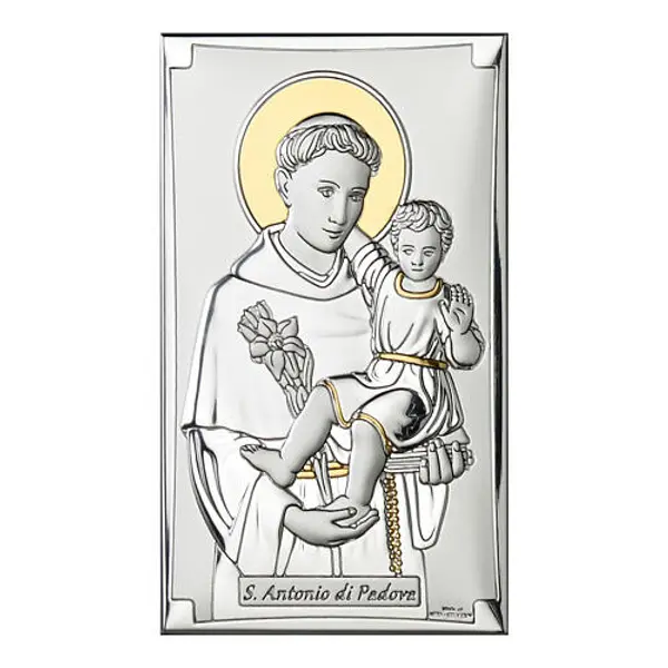 Saint Antoine de Padoue avec Enfant bilaminé argent or Valenti 11x7 cm