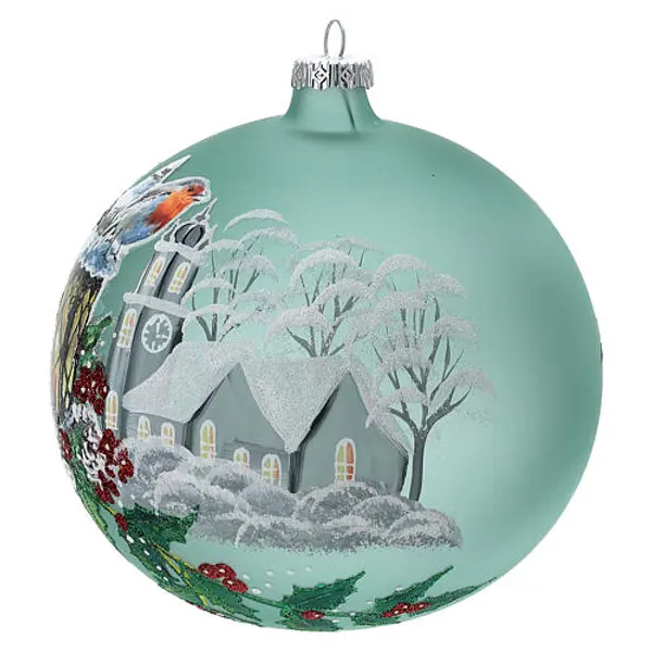 Boule Noël lanterne houx verre soufflé 150 mm