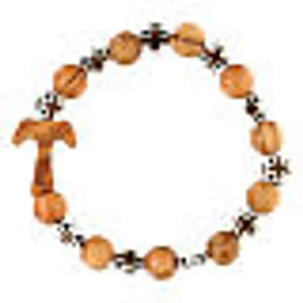 Bracelet élastique tau grains 5 mm bois Assise et croix marrons