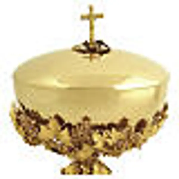 Ciboire effet pierre, décor de raisins et de feuilles, cristaux roses, 14 cm de diamètre, Pical Arte Creazioni