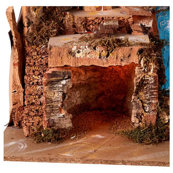 Bourgade crèche rustique avec grotte moulin éclairage 50x80x50 cm