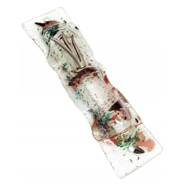 Étui à mezouzah en verre opaque avec étain et motif abstrait multicolore