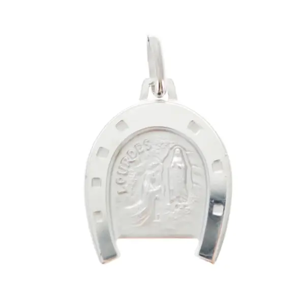 Médaille en Argent de l'Apparition de Lourdes dans un fer à cheval avec Gravure Personnalisée