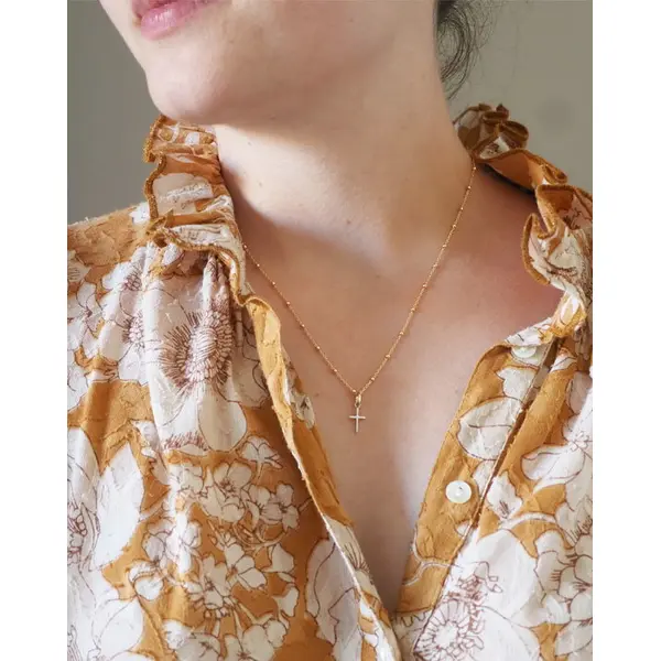 Pendentif Croix émaillée | Or 18 carats