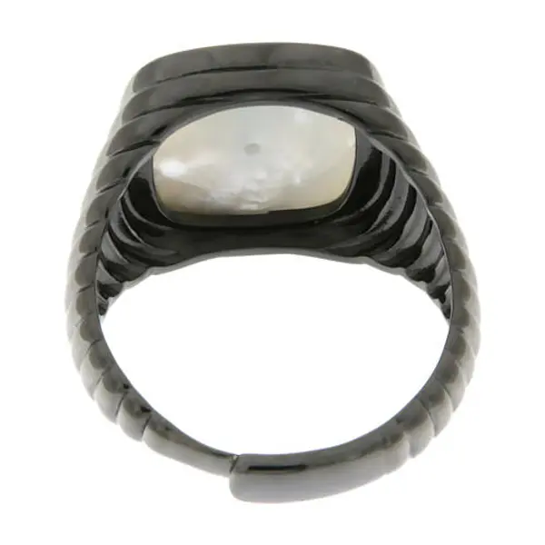Bague argent 925 nacre Benedictus avec zircons et croix noirs