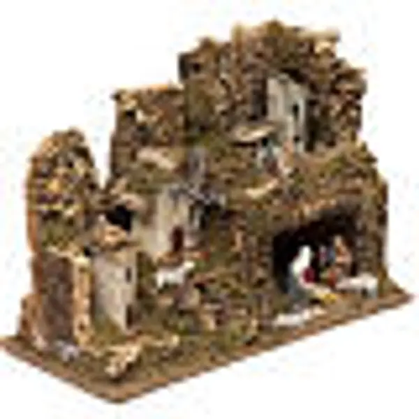 Bourg avec grotte crèche et moulin 28x42x18 cm