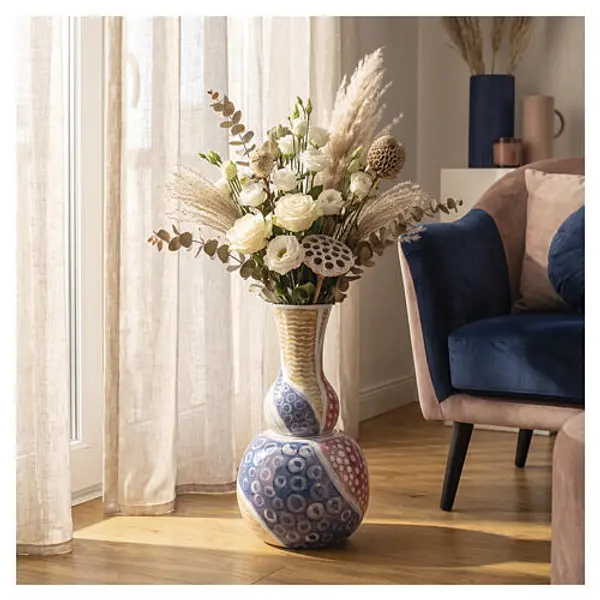 Urne cinéraire avec porte‑fleurs emboîtable à décor géométrique en céramique artistique
