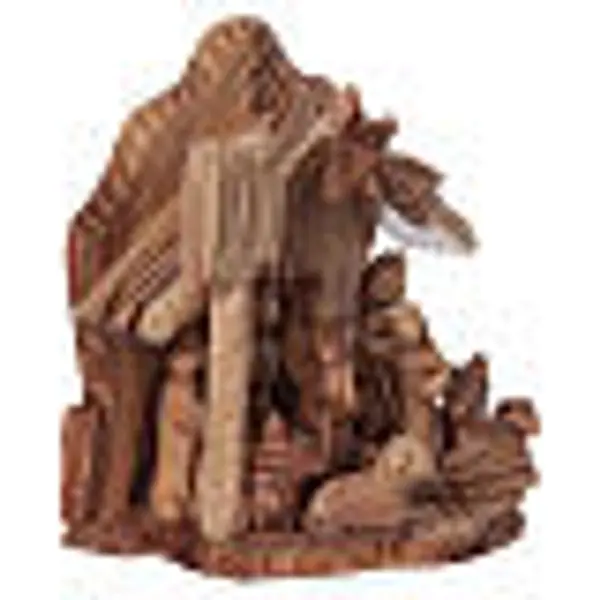 Maisonnette en olivier Bethléem avec crèche complète stylisée 20x20x15 cm