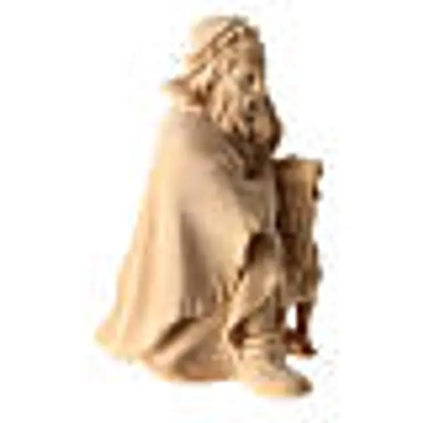 Berger agenouillé avec mouton statue crèche de montagne pin cembro bois naturel 10 cm