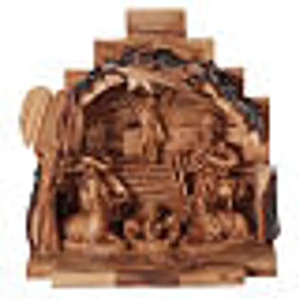 Nativité en bois olivier de Bethléem avec cabane 15x15x10 cm