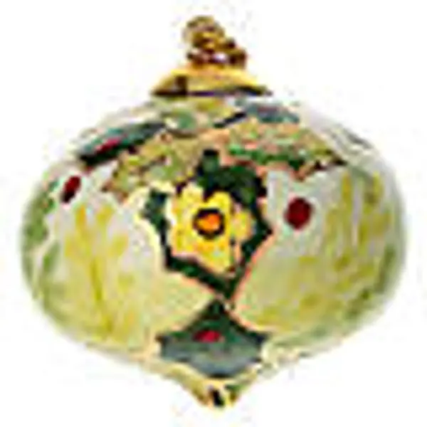 Décoration pour sapin de Noël forme oignon en céramique fond crème houx 8 cm Dellarte Ceramiche