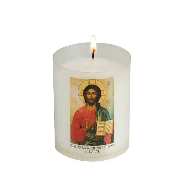 Bougie votive effigie Christ Pantocrator - Godet 100% naturel - 20h